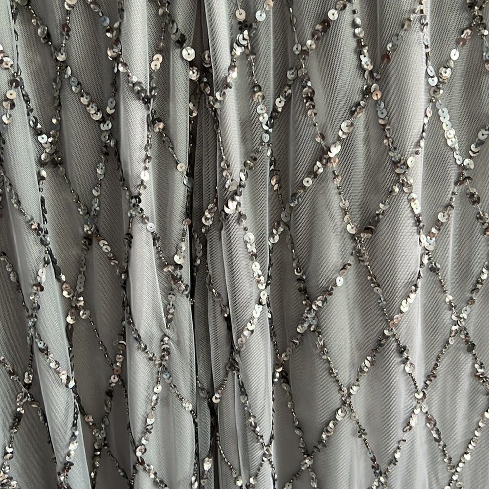 Adrianna Papell sequin lattice dress with flutter sleeves in Bridal Silver-NWT - Picture 9 of 10